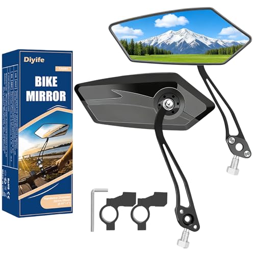 Diyife Bike Mirror 1 Pair, [New Version] HD Wide Angle Large Handlebar Rearview Mirror, Blast-Resistant 360°Adjustable Bicycle Rear View Mirror Accessories for Ebike Mountain Road Bike - size: 2 PCS-Black