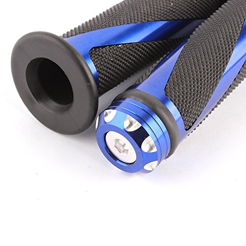 Pair of 7/8" 22mm Motorcycle CNC Aluminum Rubber Gel Hand Grips Handlebar for Sports Bike Chopper Cruiser Bike - color: Blue with Bar End
