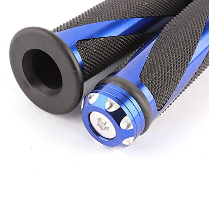Pair of 7/8" 22mm Motorcycle CNC Aluminum Rubber Gel Hand Grips Handlebar for Sports Bike Chopper Cruiser Bike - color: Blue with Bar End