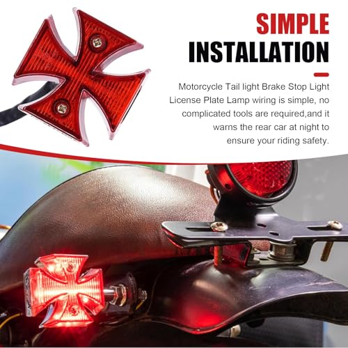 Motorcycle LED Rear Brake Light, 12V Cross-shaped High Brightness Tail Light, Plug and Play License Plate Lamp with Waterproof Housing, Universal Modification for Motorcycle Off-road (Red)