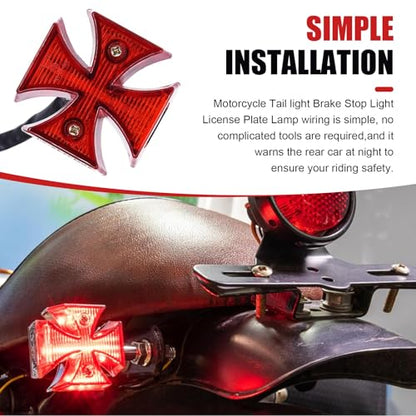 Motorcycle LED Rear Brake Light, 12V Cross-shaped High Brightness Tail Light, Plug and Play License Plate Lamp with Waterproof Housing, Universal Modification for Motorcycle Off-road (Red)