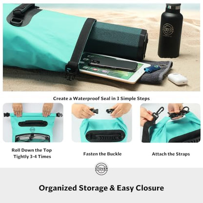 STOVER 5/10/25/30/40/55L Waterproof Dry Bag- Roll-Top Backpack w/Phone Case- Kayaking, Hiking, Camping, Boating- Men/Women - color: 30l Teal (With Phone Case), size: 30L