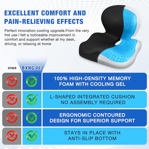 Seat Cushion with Back Support,Cooling Gel Lumbar Support Pillow for Office Chair,Ergonomic Office Chair Cushions for Sciatica and Tailbone Pain Relief,Memory Foam L-Shaped Seat Cushions for Work