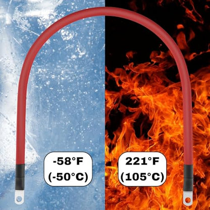 2 AWG Battery Cable with Battery Terminals, Pure Copper Wire, Automotive, Solar Power Inverter, Welding, Golf Cart, Lawn Mower, Motorcycle (Red Wire, 1.5 FT (18 in), 5/16" Lugs on Both Ends, 1pc) - color: Red, size: 1.5 FT 5/16" Lugs