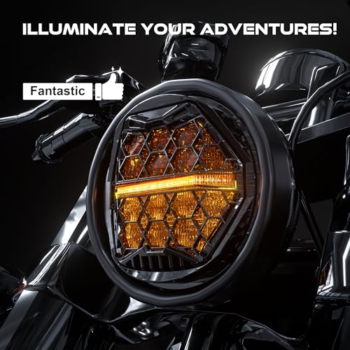 DOT Approved 5-3/4" 5.75 Inch LED Headlight with Amber Lens DRL Compatible with Dyna Street Bob Super Wide Glide Low Rider Night Rod Train Softail Deuce Custom Sportster Iron 883,Black - color: Yellow, size: 5.75 inch