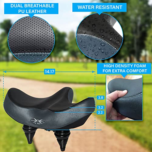 X WING New-Age Noseless Bike Seat Cushion for Men & Women - Extra Padding & Wide - Suitable for City, Electric, Stationary Bikes - Compatible with Peloton Bikes – Wide Winged Bike Seat with Cushion - color: Black Mega Plus
