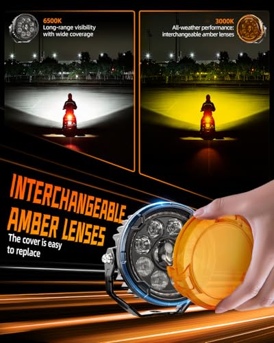 CO LIGHT 4.5 Inch Motorcycle Fog Lights 120W White/Yellow Auxiliary Lights Hi/Lo Beam Amber/White DRL with Amber Mask and Dimming Wiring Harness for Motorcycle ATV UTV ADV Night Riding - color: D040WY