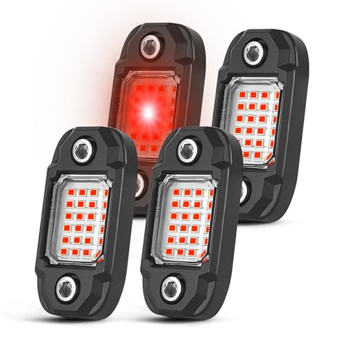 4 Pods Red Rock Lights 24 LEDs Chips Waterproof Neon Trail Rig Lamp Underglow Lights for Car Truck Motorcycle SUV ATV UTV (Red) - color: Red