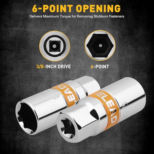 ELEAD 6-Piece 3/8" Drive Spark Plug Socket Set with Spark Plug Gapper, SAE & Metric, 5/8", 3/4", 13/16", 14mm, 18mm, CR-V Sockets with Rubber Holding Rings - size: 6-Piece Spark Plug