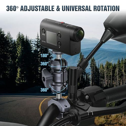 Sport Camera Holder with 1/4" Thread Ball Adapter, Install 22-32mm Diameter Round Bars, 25mm Ball, Aluminum, U-Bolt Base for ATV/Scooter Handlebar (KCB-2) - color: KCB-2 Suitable for 0.85“ to 1.14” rails