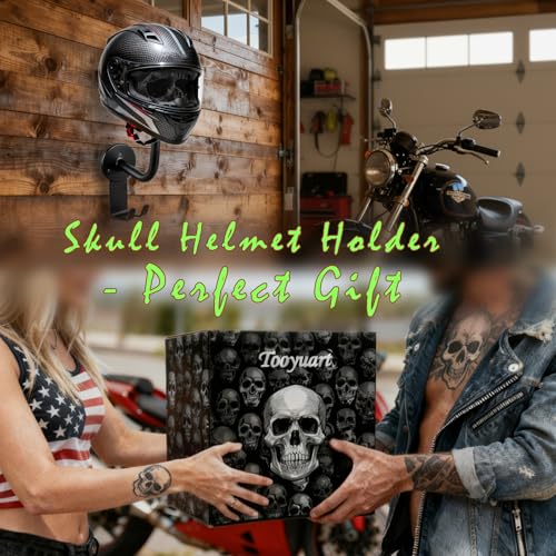 Helmet Holder,Skull Helmet Holder Wall Mount Helmet Rack with 2 Hooks Helmet Hanger for Coats,Caps,Baseballs,Rugby Helmet,Motorcycle Accessories - color: Black