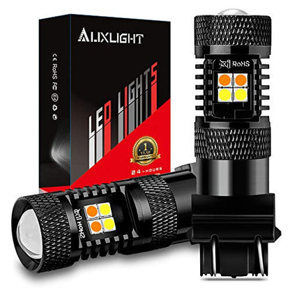 AUXLIGHT 3157 3057 4157 3155 3457 Switchback LED Bulbs 16SMD Chipsets Parking Lights/Daytime Running Lights/DRL and Turn Signal Lights with Projector replacement, White/Amber (Pack of 2) - size: 3157