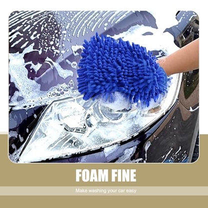 2 PCS Car Microfiber Wash Mitt, 5.51In X 9.05In Chenille, for Car Washing, Elastic Cuff Multi-Purpose Wash Mitt Cleaning Kit (Black)