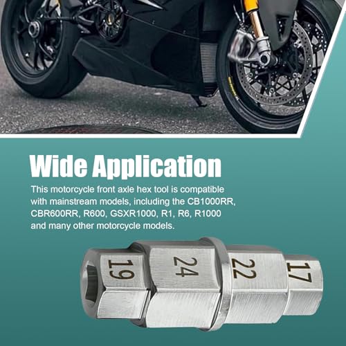 Motorcycle Axle Nut Tool, Front Axle Removal Wrench, Heavy Duty 17mm 19mm 22mm 24mm Hex Spindle Socket for Motorcycle Front Wheel Spindle Repair(Silver) - color: silver