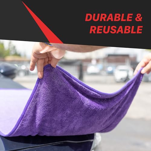 Maxshine 20" x 24" Universal Purple Car Drying Towel – 1200 GSM Rinse-Free Double-Sided Microfiber – Plush, Super Absorbent Towel for Car Wash & Detailing - size: 20" x 24" Purple