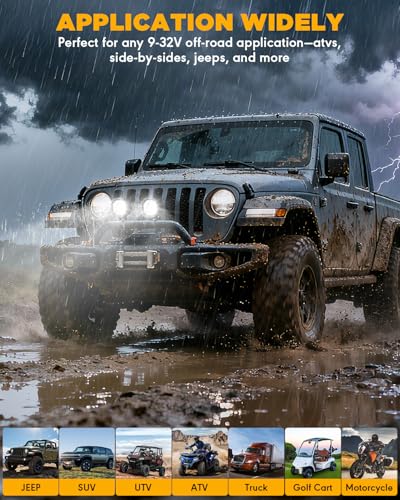 Auxbeam 4 Inch Round LED Light Pods, 90W Offroad Flood White Light Bar, Super Bright 9000LM Driving Work Light with DT Plug Wiring Harness Kit for Truck Boat Pickup ATV UTV SUV-2PCS - color: P4 Series-White Flood Beam