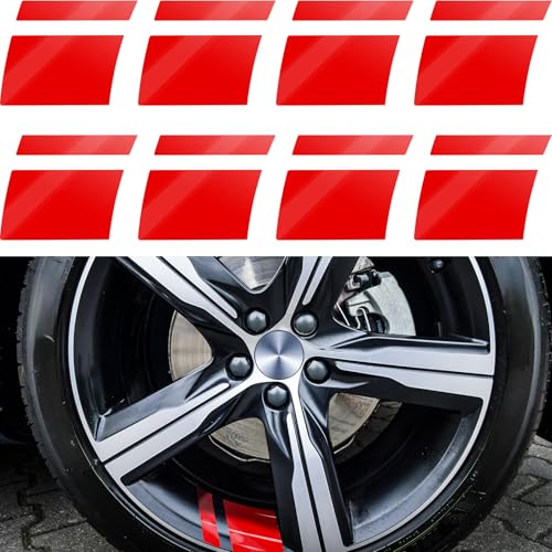 Tallew 8 Pcs Wheel Rim Decal Stripes Car Decals for 18-21 Inch Wheels Reflective Car Stickers 2.36 x 2.75 Inch Automotive Decals Hash Stripe Stickers Tire Rim Safety Decoration Accessories(Red) - color: Red
