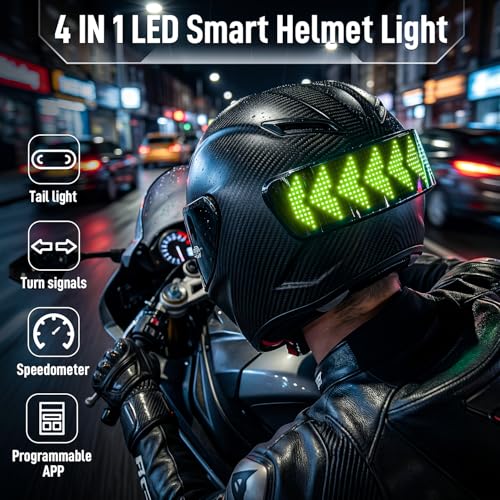 Smart LED Helmet Light with APP Control – 4-in-1 Motorcycle & Cycling Helmet Taillight with Auto Speedometer, Turn Signals, Brake Light & Programmable Display – HD RGB LEDs, Waterproof