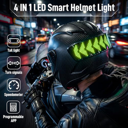 Smart LED Helmet Light with APP Control – 4-in-1 Motorcycle & Cycling Helmet Taillight with Auto Speedometer, Turn Signals, Brake Light & Programmable Display – HD RGB LEDs, Waterproof