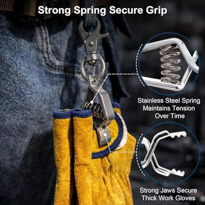 Metal Glove Clips, Heavy Duty Metal Work Glove Holder with Swivel Snap Hook, Strong Grip for Construction, Firefighters, Camping and Outdoor Use