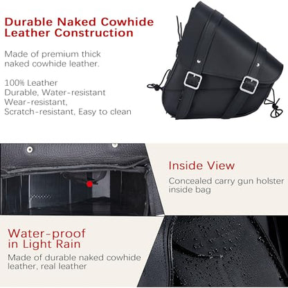 Dream Apparel Motorcycle Swingarm Bag with Black Leather, Swing Arm Bag Motorcycle Saddlebag Left Side Tool Bag Fit for Softail/Triangulated Swingarm Models Dyna Low Rider Fat Bob - color: 01-Black Genuine Leather