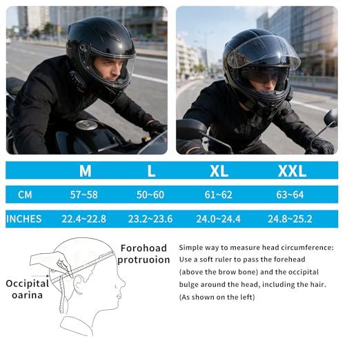 Motorcycle Bluetooth Modular Helmet, DOT FMVSS-218 Approved Flip Up Full Face Motorcycle Dual Visor Helmet, with Dual Speakers and Microphone, for Adults Men and Women