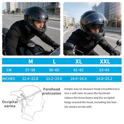 Motorcycle Bluetooth Modular Helmet, DOT FMVSS-218 Approved Flip Up Full Face Motorcycle Dual Visor Helmet, with Dual Speakers and Microphone, for Adults Men and Women