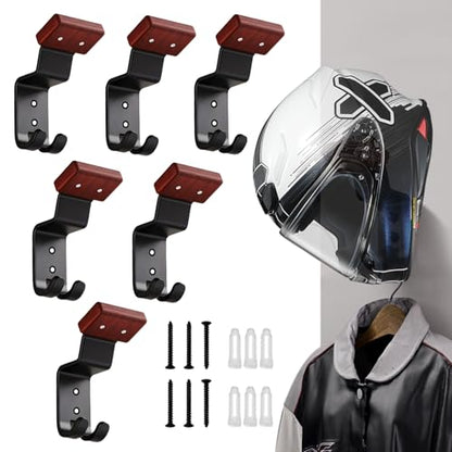 Motorcycle Helmet Holder Wall Mount - Heavy Duty Helmet Hanger Rack with 2 Key Hooks, Solid Wood & Strong Steel Design for Bike, Football, Skiing Sports Gear, Jackets & Hats (6) - color: Red*6