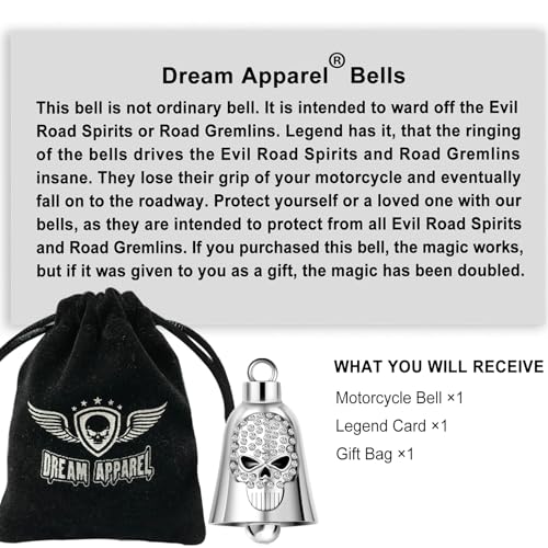 Dream Apparel Motorcycle Bell Guardian Angel Drive Away Gremlin, Biker Bell for Men Women Rider Riding, Good Luck Gift - style: Skull