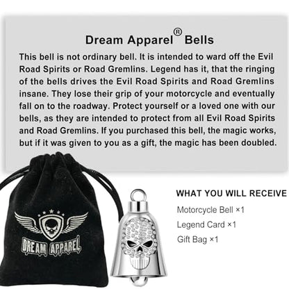 Dream Apparel Motorcycle Bell Guardian Angel Drive Away Gremlin, Biker Bell for Men Women Rider Riding, Good Luck Gift - style: Skull
