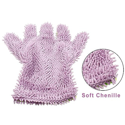 BokWin 2-Pack Car Wash Mitt Scratch Free, 5-Finger Microfiber Wash Mitts, Car Interior Exterior Cleaning Gloves, Auto Chenille Washing Sponge Kits for Cleaning Wheel Tight Spot(Purple) - color: Purple