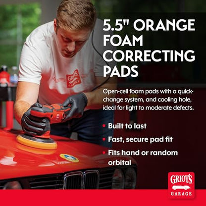Griot's Garage Orange Foam Correcting Pads for Car Polishing and Detailing, Removes Light to Moderate Paint Defects, Durable, Machine-Washable, 10516, 5.5", Set of 2 - size: 5.5" Pads (Set of 2)