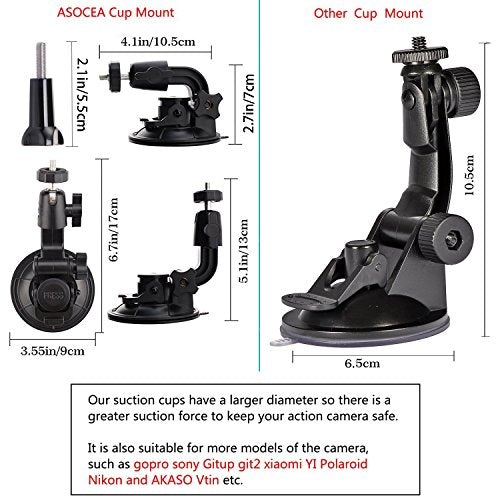 ASOCEA Action Camera Suction Cup Mount Windshield Camera Holder Tripod Adapter with 1/4" Screw Compatible with Gopro Hero 13 12 11 10 9/AKASO EK7000/Brave 4/Dragon Touch/DJI OSMO/Insta360 X3 x2/ODDV