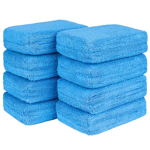 HOMEXCEL Microfiber Applicator Pads, Scratch-Free Car Wash Sponge for Cleaning, Premium Wax Foam Applicator Pads for Car Detailing, 5”x3”, 8Pack - color: Blue