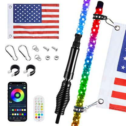 Ehaho 2 Pack 3FT Whip Lights with Spring Base,LED Whip Light with App & Remote Control, Spiral RGB Chasing Lighted Whips with Rocker Switch, Music Whip Light for UTV ATV Polaris RZR Can-Am SXS Truck - size: 3FT / (Pack of 2)