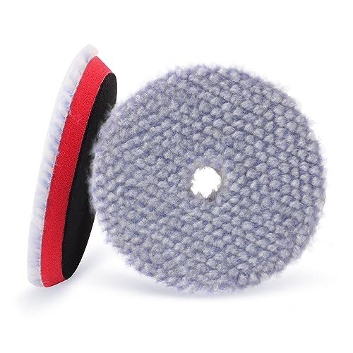 SPTA Wool Polishing Pad, 2Pcs 5''(125mm) Coarse Wool Cutting Pad, Coarse Woolen Pad BlueWool Buffing Pads Set with Hook and Loop for Heavy Cut for Car Polisher, Buffing and Polishing - color: 2Pcs 5Inch Light Blue Coarse Wool Pad, size: 5 Inch (125mm)