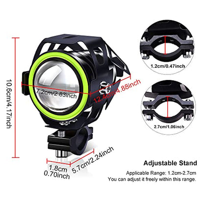 Motorcycle LED Fog Lights Driving Spotlight with Green Angel Eyes Halo Ring, Auxiliary Lights with Switch for Motorbike Dirtbike Scooter ATV UTV 2PCS - color: Green