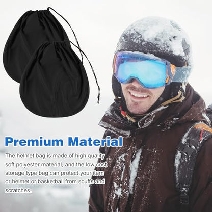 Mabor 2pcs Motorcycle Helmet Bag - Black Polyester Full Face Helmet Storage Cover with Drawstring, Lightweight Carrying Pouch for Welding, Bike, Sports & Travel (17.32 x 17.32 Inches)