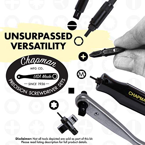 Chapman MFG 2021 Pocket Screwdriver Set - 6 Pieces - Includes Phillips & Slotted/Flathead Bits, Complete Pocket Size Set Offers 4 USA Made Insert Bits, Mini Ratchet Hand Tool + Soft Vinyl Case
