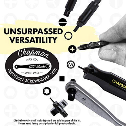 Chapman MFG 2021 Pocket Screwdriver Set - 6 Pieces - Includes Phillips & Slotted/Flathead Bits, Complete Pocket Size Set Offers 4 USA Made Insert Bits, Mini Ratchet Hand Tool + Soft Vinyl Case