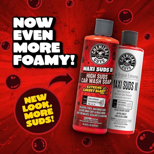Chemical Guys Maxi Suds II Foaming Car Wash Soap – High Foam Car Wash Soap, Cherry Scent Shampoo and Gloss Booster for Foam Cannons, Guns or Buckets – Gentle, Safe for Trucks, SUVs, and RVs, 64 oz - size: 64 Fl Oz (Pack of 1), style: Only