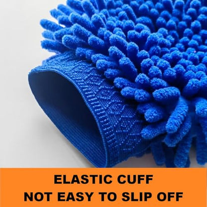 Conwork Car Wash Mitt Chenille Microfiber Golves, Ultra Soft & Scratch-Free, for Auto Detailing, Household Dusting & Multi-Surface Cleaning, 7" x 9.6"(2-Pack, Pink/Blue) - color: Blue/Pink