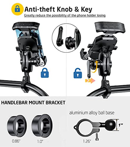 iMESTOU Anti-Theft Motorcycle Phone Mount Bike 1 Ball Phone Holder Handlebar Double Socket Arm Cellphone Holder with Aluminum 1" Ball Base 360 Rotation Universal for 4.0-7.0 Inch Smartphones - style: Double Socket Arm- No Charge Style