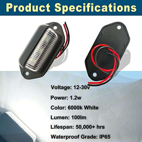 2PCS Xenon White LED License Plate Light - 12V-24V DC Waterproof 6-SMD Lamp Taillight for Truck, SUV, Trailer, Van, RV, Boats - Step Courtesy, Dome/Cargo, Under Hood Light - color: White, size: 2pcs LED license plate light