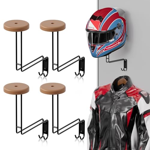 Helmet Holder Wall Mount, 4 Pack Motorcycle Helmet Rack, Helmet Hanger Rack Motorcycle with 2 Hooks Helmet Hanger for Motorcycle Bike Coats, Caps, Baseballs and Rugby Helmet - color: Black 4 Pcs
