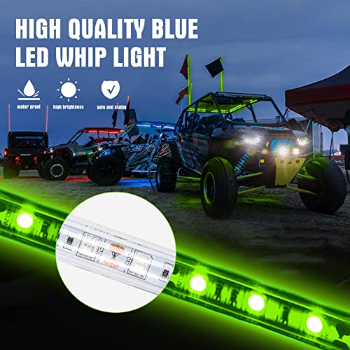 2PCS 1.2M Green LED Whip Light for Truck, BESTZHEYU 4FT ATV UTV LED Whip Light Antenna Whips for RZR Polaris Off-Road Sand Dune Buggy 4x4 - color: 1.2M Green Whip Light