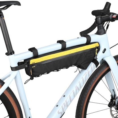 Rhinowalk BHD0017 Bike Frame Triangle Bag 2.4L, Waterproof Tool Storage Bag with YKK Zippers, Pump Holder & Cable Port Slim Fit – Black+Yellow - color: Black+Yellow, 2.4L