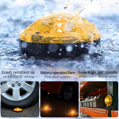 GT-Lite 2 Pack LED Emergency Beacons Yellow,Magnetic Base,2 Modes Flash or Steady,For Roadside Emergency Kit or Amish Buggy,RV,Boat,Super Bright Crush Resistant - size: 2 Pack