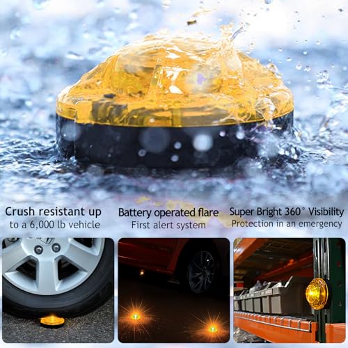 GT-Lite 4 Pack LED Emergency Beacon Yellow,Roadside Flare,Magnetic Base,2 Modes Flash and Steady,for Car Emergency Kit or Amish Buggy,RV,Boat,Crush Resistant,Water Resistant - size: 4 Pack