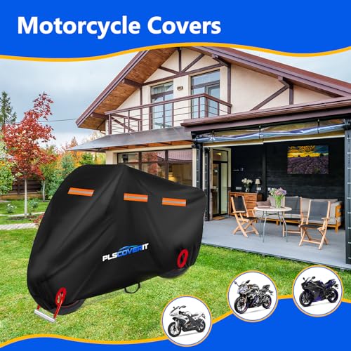 Motorcycle Cover, 600D Heavy Duty Waterproof Motorbike Cover, Dustproof Motorcycles Vehicle Cover Scooter Shelter Protection with Reflective Strips & Storage Bag 97.5" x 41" x 50" - size: 97.5" x 41" x 50"